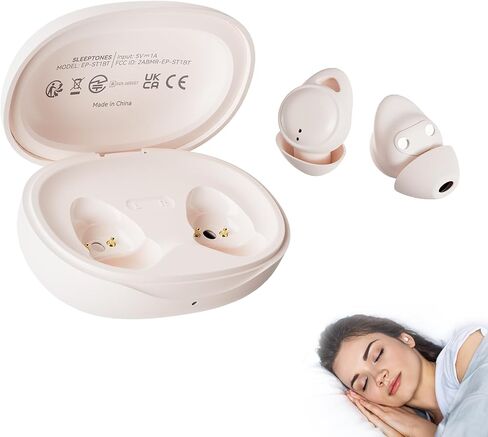 MEE audio SleepTones Compact Wireless Bluetooth Sleeping Earbuds with Low-Profile Earpieces for a Comfortable Fit, Sleep Headphones with Built-in Mic, Touch Controls & Charging Case (Beige) in Saudi Arabia