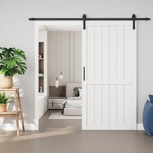 White Primer Solid Wood+MDF Sliding Barn Door, 48"x84", Soft Close in Saudi Arabia