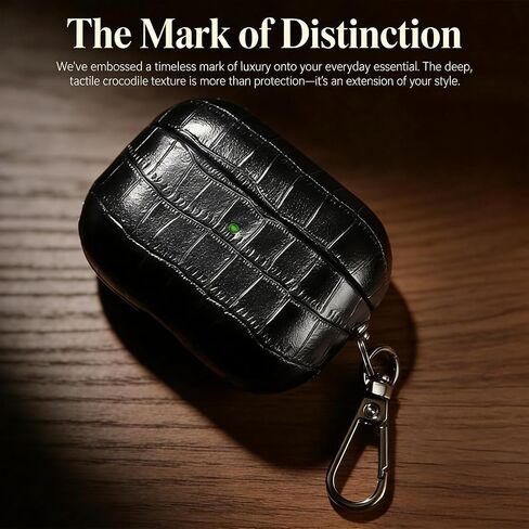 for AirPods Pro 3 Leather Case, Crocodile-Embossed Protective Holder Cover with Keychain, Compatible with AirPods Pro 3rd Generation 2025/2026, Front LED Visible, Black in Saudi Arabia