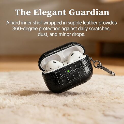 for AirPods Pro 3 Leather Case, Crocodile-Embossed Protective Holder Cover with Keychain, Compatible with AirPods Pro 3rd Generation 2025/2026, Front LED Visible, Black in Saudi Arabia