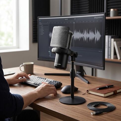 USB Condenser Microphone with Real Time Gain Control and RGB Light for Streaming PC and Gaming Setup in Saudi Arabia
