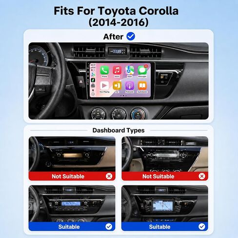 5G-WiFi6 (4Core 64G ROM) Car Radio Stereo for Toyota Corolla 2014-2016,10 inch Touch Screen Head Unit with Wireless Carplay Android Auto GPS Bluetooth SWC FM HD Backup Camera in Saudi Arabia