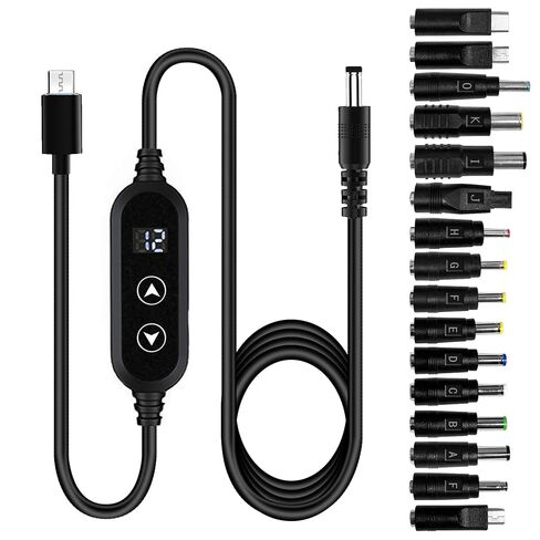 USB C to DC 5V/9V/12V/15V/20V Cable with 8 DC Conversion Heads and LED Display Screen, USB to DC Power Cable for use with PD Charger and PD Power Bank for Speakers, routers, laptops (3.9ft) in Kuwait