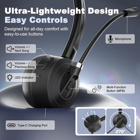 BlueFire Bluetooth Headset with Microphone, Single-Ear On-Ear Headphones, Lightweight & Comfortable, Clear Call Noise Reduction, Multipoint Connection for Truck Drivers, Office & Call Center in Saudi Arabia