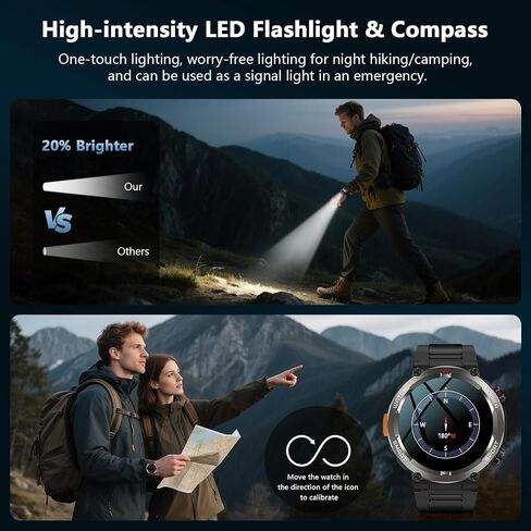 Military Tactical Smart Watches for Men with Compass/Flashlight in Saudi Arabia