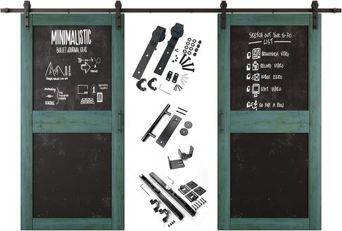 Royal Pine 30 in. x 84 in. Double Sliding Barn Door, 2 Finished Chalkboard Barn Doors with 11ft Non-Bypass Installation Hardware Kit, Solid Wood Frame, Unassembled, Interior Use Only in Kuwait