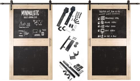 30 in. x 84 in. Unfinished Solid Wood Frame Sliding Barn Door with Chalkboard Panel, Unassembled Door with 5.5ft Non-Bypass Sliding Hardware Kit, Blackboard Door (Interior Use Only) in Kuwait