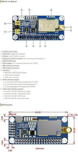 قبعة SX1262 LoRa لـ Raspberry Pi، نطاق تردد 915 ميجا هرتز، مع رأس تمديد Raspberry Pi 40PIN GPIO ومحول CP2102 USB إلى UART، لأمريكا وأوقيانوسيا وآسيا in Kuwait