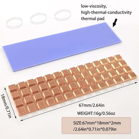 M.2 Heatsink 67x18x2mm PS5 2280 SSD Pure Copper Heatsink Kit Cooler Heat Sink with Silicone Based Thermal Pad for Cooling M.2 SSD NVME Laptop in Kuwait