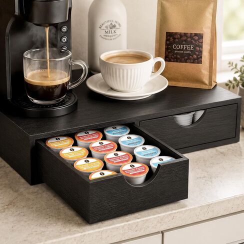 Mustry Wooden K Cup Holder, 36 Pod Capacity, Black K Cup Drawer Organizer in Saudi Arabia
