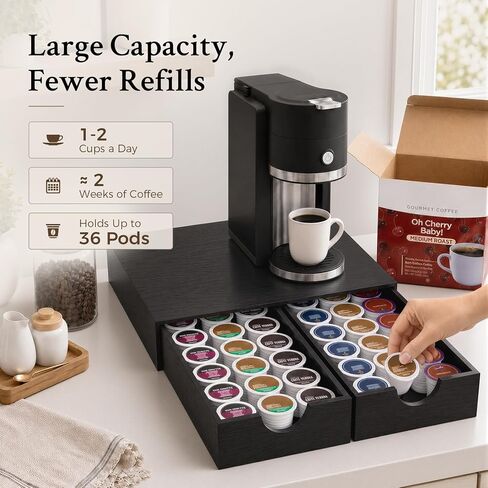 Mustry Wooden K Cup Holder, 36 Pod Capacity, Black K Cup Drawer Organizer in Saudi Arabia