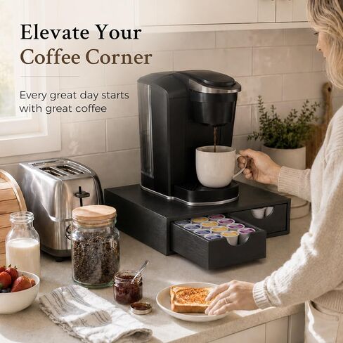 Mustry Wooden K Cup Holder, 36 Pod Capacity, Black K Cup Drawer Organizer in Saudi Arabia