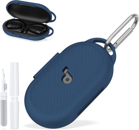for Soundcore V20i by Anker Case Cover with Cleaner Kit, Silicone Shockproof Protective Logo Visible Design Cover with Anker Soundcore V20i Earbuds Charging Case with Carabiner-Black in Saudi Arabia