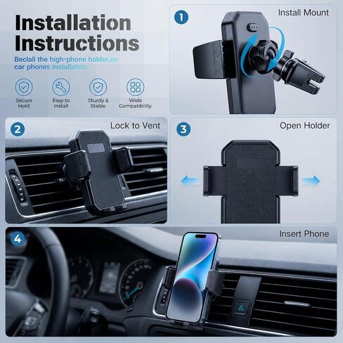 Car Phone Holder Air Vent Clip Mount, 360°Adjustable for iPhone Android in Saudi Arabia