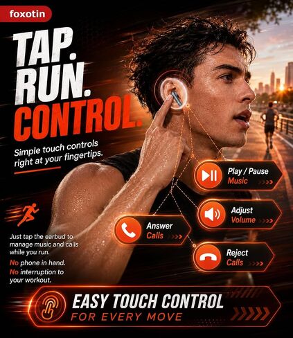 foxotin Wireless Earbuds, Bluetooth 5.4 Headphones with 48H Playback & Dual LED Display, IP7 Waterproof in-Ear Earphones with Noise Cancelling Mic, Deep Bass Stereo, Touch Control for Sports, Ocean in Saudi Arabia