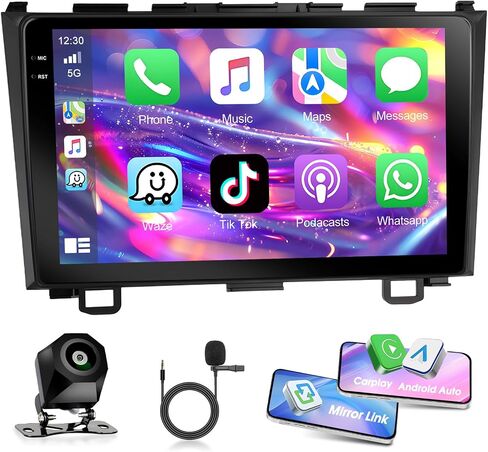 4+64G Wireless Carplay & Android Auto Car Stereo for Honda CRV 2007-2011, 9" Touch Screen Bluetooth Receiver with GPS Navigation Mirror Link WiFi RDS Hi-Fi Bluetooth AHD Backup Camera MIC in Kuwait