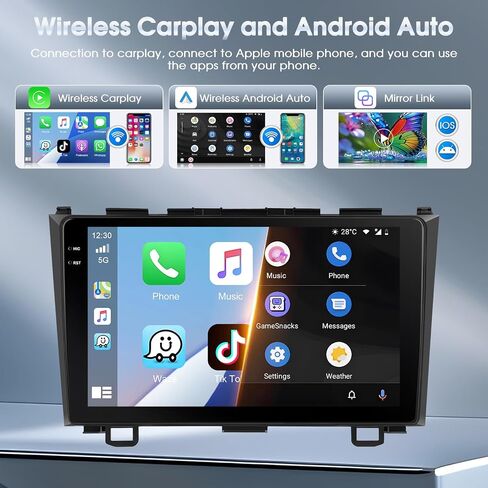4+64G Wireless Carplay & Android Auto Car Stereo for Honda CRV 2007-2011, 9" Touch Screen Bluetooth Receiver with GPS Navigation Mirror Link WiFi RDS Hi-Fi Bluetooth AHD Backup Camera MIC in Kuwait