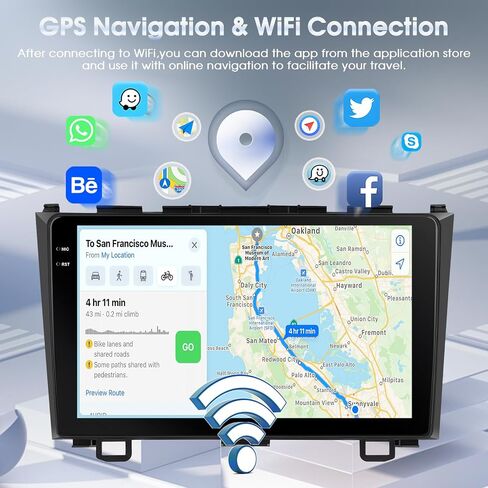4+64G Wireless Carplay & Android Auto Car Stereo for Honda CRV 2007-2011, 9" Touch Screen Bluetooth Receiver with GPS Navigation Mirror Link WiFi RDS Hi-Fi Bluetooth AHD Backup Camera MIC in Kuwait