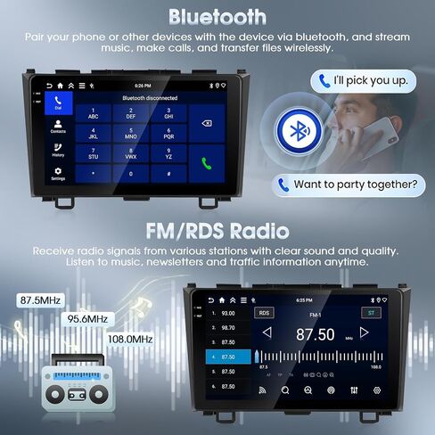 4+64G Wireless Carplay & Android Auto Car Stereo for Honda CRV 2007-2011, 9" Touch Screen Bluetooth Receiver with GPS Navigation Mirror Link WiFi RDS Hi-Fi Bluetooth AHD Backup Camera MIC in Kuwait