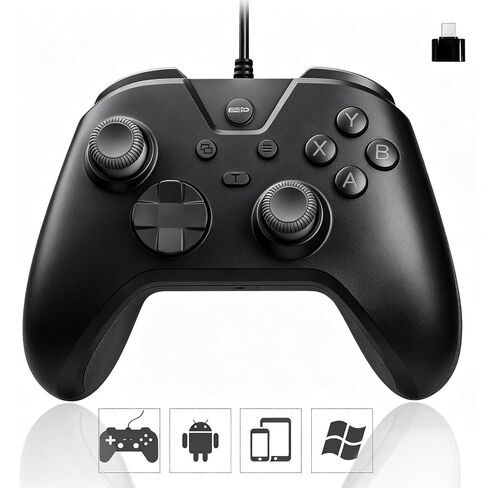 Joso Wired Gaming Controller with 1000Hz Polling Rate, USB Gamepad for Android, Switch, PC & PS4, Turbo and Adjustable Dual Vibration, 6.6-Foot Cable, USB C Adapter Included in Saudi Arabia