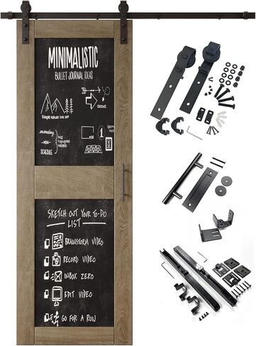 Classic Gray 32 in. x 84 in. Finished Solid Wood Frame Sliding Barn Door with Chalkboard Panel, Unassembled Door with 5.5ft Non-Bypass Sliding Hardware Kit, Blackboard Door (Interior Use Only) in Kuwait