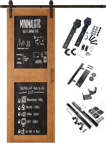 Early American 42 in. x 84 in. Finished Solid Wood Frame Sliding Barn Door with Chalkboard Panel, Unassembled Door with 7.5ft Non-Bypass Sliding Hardware Kit, Blackboard Door (Interior Use Only) in Kuwait