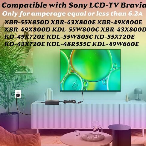 19.5 Volt for Sony tv Power Cord KDL-55W805C, KD-55X720E, KDL-55W800C, XBR-43X800E, XBR-43X800D, XBR-49X800E, XBR-49X800D, XBR-55X850D, and KD-43X720E TV Power Supplies Perfect Replacement to in Saudi Arabia