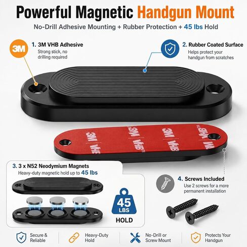 HEKAGURA Gun Magnet Mount, 45 lbs Rating Magnetic Gun Mount for Car, Car Holster with Rubber Coating for Car Truck Glock Gun Accessories for Men in Saudi Arabia