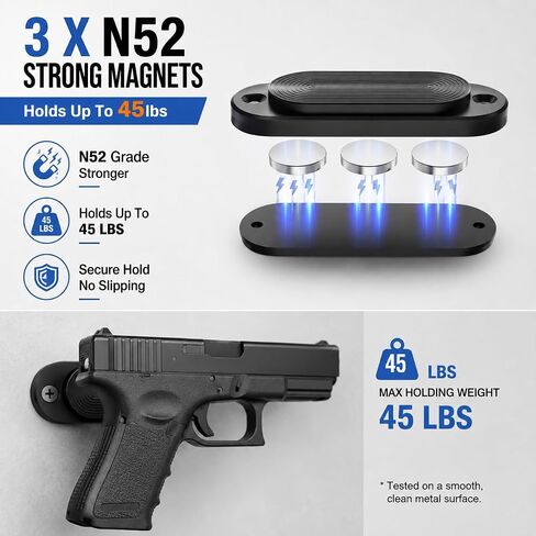 HEKAGURA Gun Magnet Mount, 45 lbs Rating Magnetic Gun Mount for Car, Car Holster with Rubber Coating for Car Truck Glock Gun Accessories for Men in Saudi Arabia