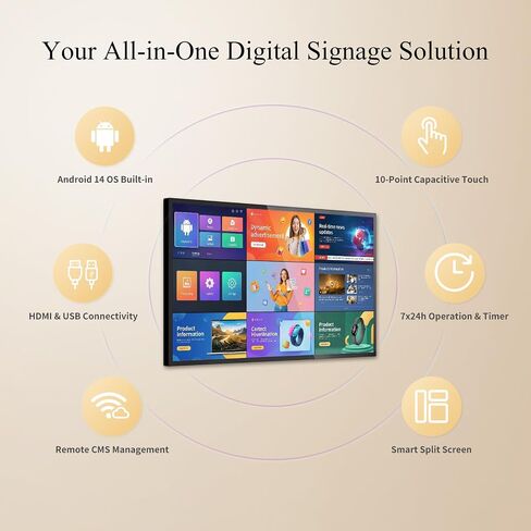32-Inch Wall Mount Digital Signage, 10-Point Touch FHD Commercial Display in Saudi Arabia
