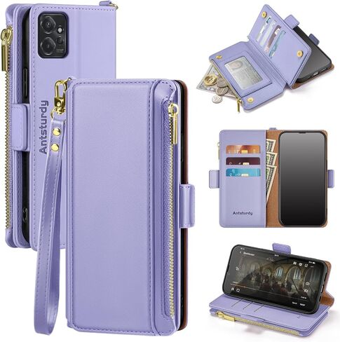 Antsturdy Compatible with Motorola Moto G Power 5G 2023 Wallet Case with Card Holder,Women Men PU Leather Flip Phone Case RFID Blocking Stand Wrist Strap Zipper Credit Card Slots,Light Brown in Saudi Arabia