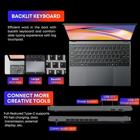 CHUWI 2-in-1 Mini Laptop 10.51'', 16GB RAM 512GB SSD, Intel N150 Max 3.6GHz in Saudi Arabia