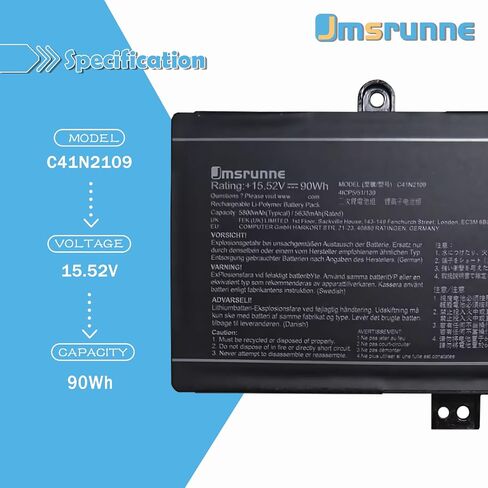 C41N2109 استبدال بطارية الكمبيوتر المحمول Zephyrus M16 GU604VZ GU604VI GU604VY ROG Flow X16 GV601 Strix G18 G814J Strix Scar 16 G634J Strix G16 G614J Strix Scar 18 G834J Series 0B200-04200000 in Kuwait
