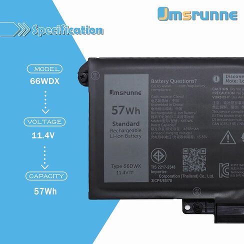 66DWX استبدال بطارية الكمبيوتر المحمول Dell Latitude 7440 7450 7340 7350 7640 7650 Series Notebook WW8N8 0JNYT4 JNYT4 0047T0 047T0 0CTJJ6 CTJJ6 0V0W55 V0W55 FH97R 00HYH8 0HYH8 086D0Y 86D0Y in Kuwait