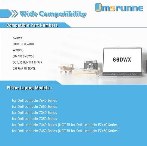 66DWX استبدال بطارية الكمبيوتر المحمول Dell Latitude 7440 7450 7340 7350 7640 7650 Series Notebook WW8N8 0JNYT4 JNYT4 0047T0 047T0 0CTJJ6 CTJJ6 0V0W55 V0W55 FH97R 00HYH8 0HYH8 086D0Y 86D0Y in Kuwait