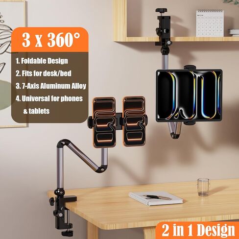 Tablet & Phone Arm Stand Holder, Desk Mount with 360° Rotate Base in Saudi Arabia