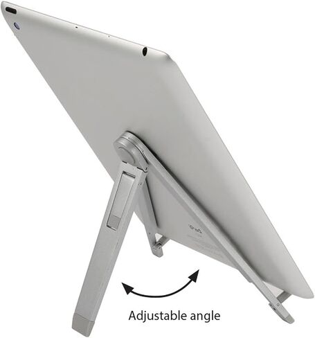 M&T Displays Universal Compact Countertop Tablet Holder – Silver Three-Legged Desktop Stand for iPad, Tablet, E-Reader, Drawing Pad, Adjustable Viewing Angles for Home, Office, Business, Kitchen in Saudi Arabia