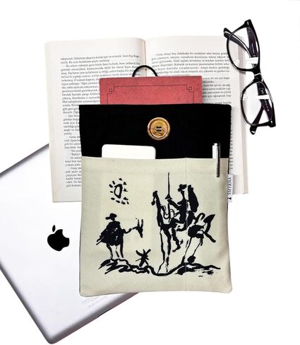 Book Sleeve Case Cover Black Fabric Digital Print for Books and Tablets Medium Size - Black, M in Kuwait