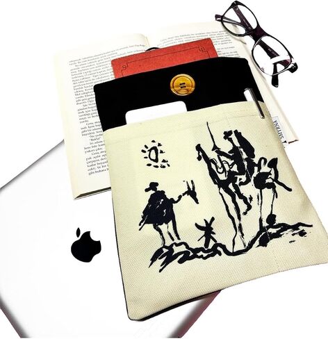 Book Sleeve Case Cover Black Fabric Digital Print for Books and Tablets Medium Size - Black, M in Kuwait