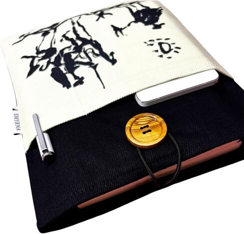 Book Sleeve Case Cover Black Fabric Digital Print for Books and Tablets Medium Size - Black, M in Kuwait