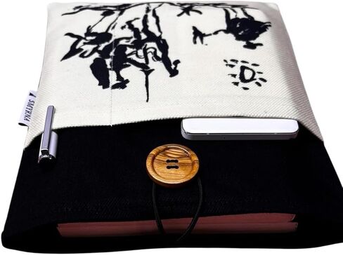 Book Sleeve Case Cover Black Fabric Digital Print for Books and Tablets Medium Size - Black, M in Kuwait