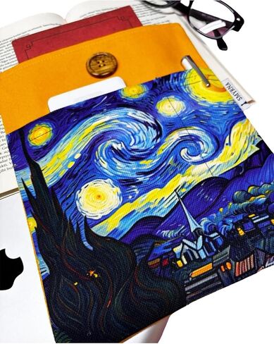 SODEF Book Sleeve Case for E-Reader Tablet 10-inch Devices Van Gogh Starry Night Design Navy Blue Cotton Blend - Multicolor in Kuwait