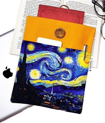 SODEF Book Sleeve Case for E-Reader Tablet 10-inch Devices Van Gogh Starry Night Design Navy Blue Cotton Blend - Multicolor in Kuwait