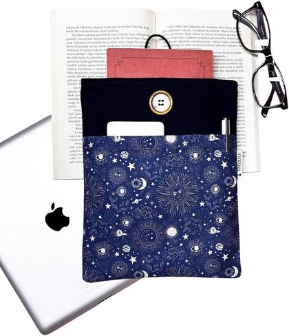 Book Sleeve Case Cover Navy Blue Celestial Sun Moon Print for Books and Tablets One Size - Navy Blue in Kuwait