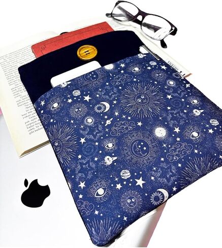 Book Sleeve Case Cover Navy Blue Celestial Sun Moon Print for Books and Tablets One Size - Navy Blue in Kuwait