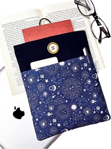 Book Sleeve Case Cover Navy Blue Celestial Sun Moon Print for Books and Tablets One Size - Navy Blue in Kuwait