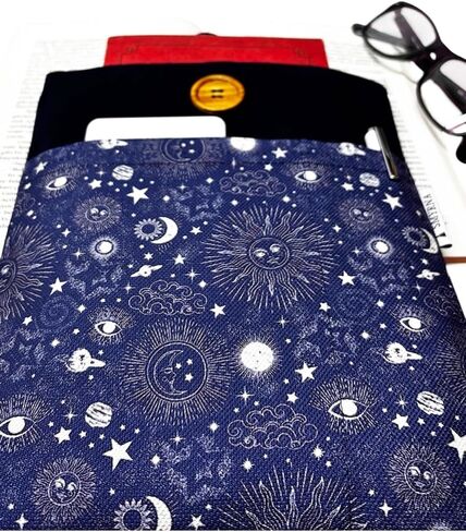 Book Sleeve Case Cover Navy Blue Celestial Sun Moon Print for Books and Tablets One Size - Navy Blue in Kuwait
