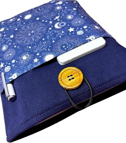 Book Sleeve Case Cover Navy Blue Celestial Sun Moon Print for Books and Tablets One Size - Navy Blue in Kuwait