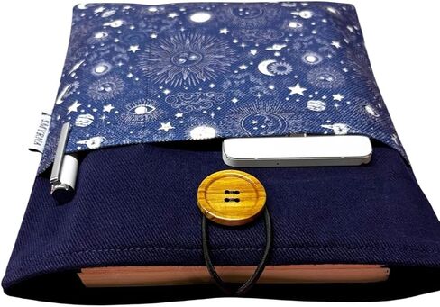 Book Sleeve Case Cover Navy Blue Celestial Sun Moon Print for Books and Tablets One Size - Navy Blue in Kuwait