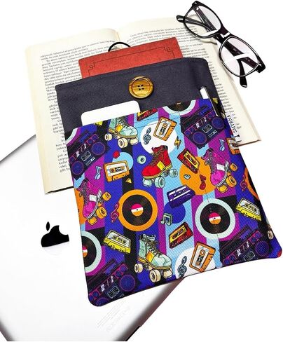 Book Tablet Ebook Pouch Case - Multicolor - One Size - 90s Retro Design - Record Player, Skater, Tape - Multicolor in Kuwait